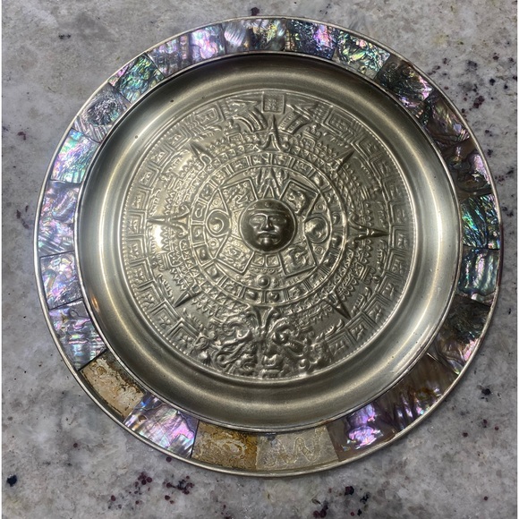Other - Vintage  Mother Pearl Mexican Aztec Calendar Plate * has flaws read description